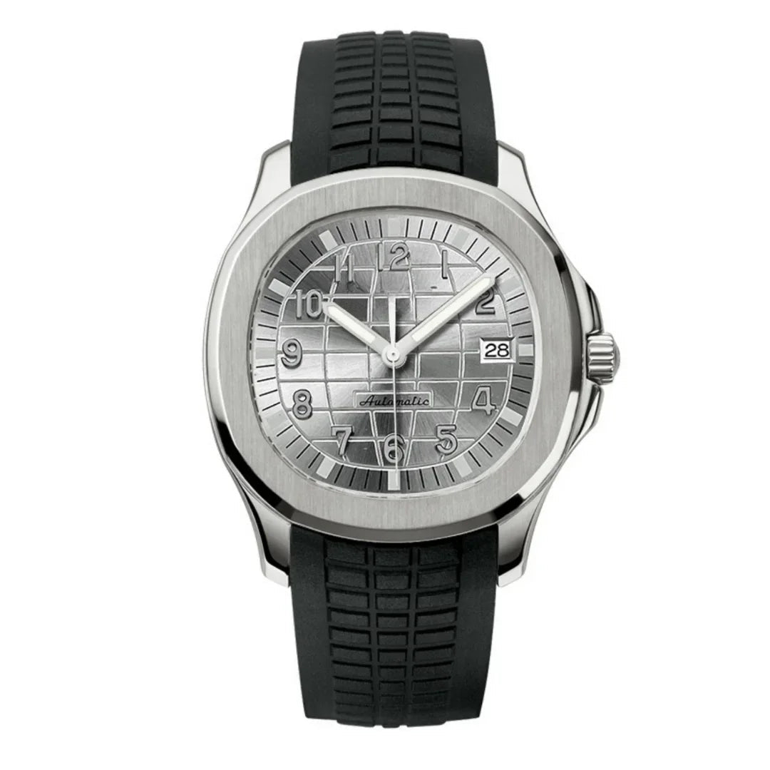 Seiko Mod Aquanaut Silver – Edelstahl Uhr mit silbernem Zifferblatt und schwarzem Kautschukarmband