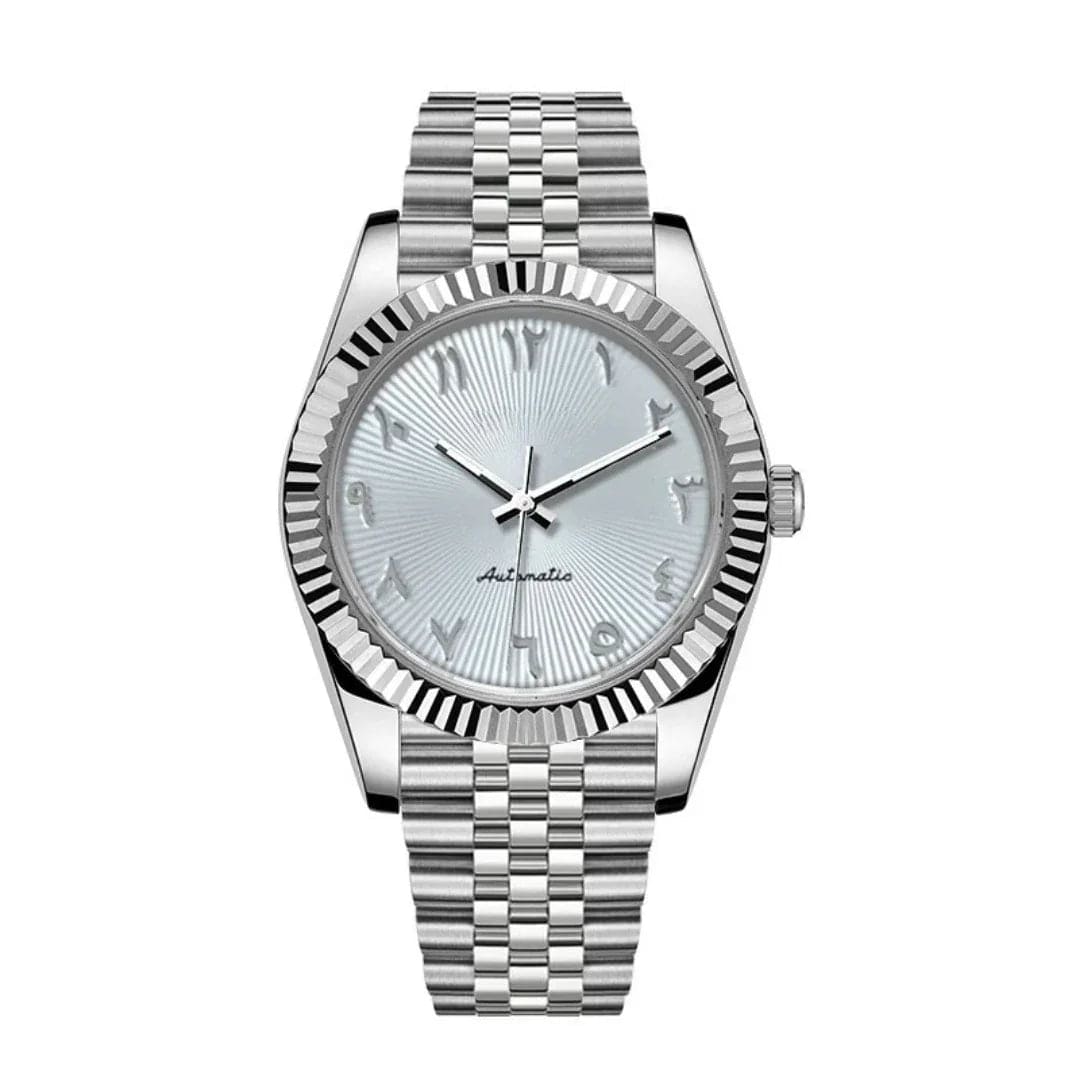 Seiko Mod Datejust White Arabic – Automatik Uhr mit weißem strukturierten Zifferblatt und arabischen Ziffern