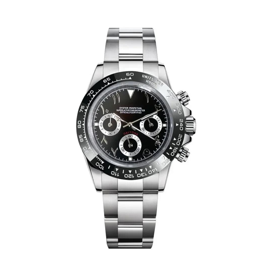 Seiko Mod Daytona Black Arabic – Chronograph Uhr mit schwarzem Zifferblatt und arabischen Zahlen