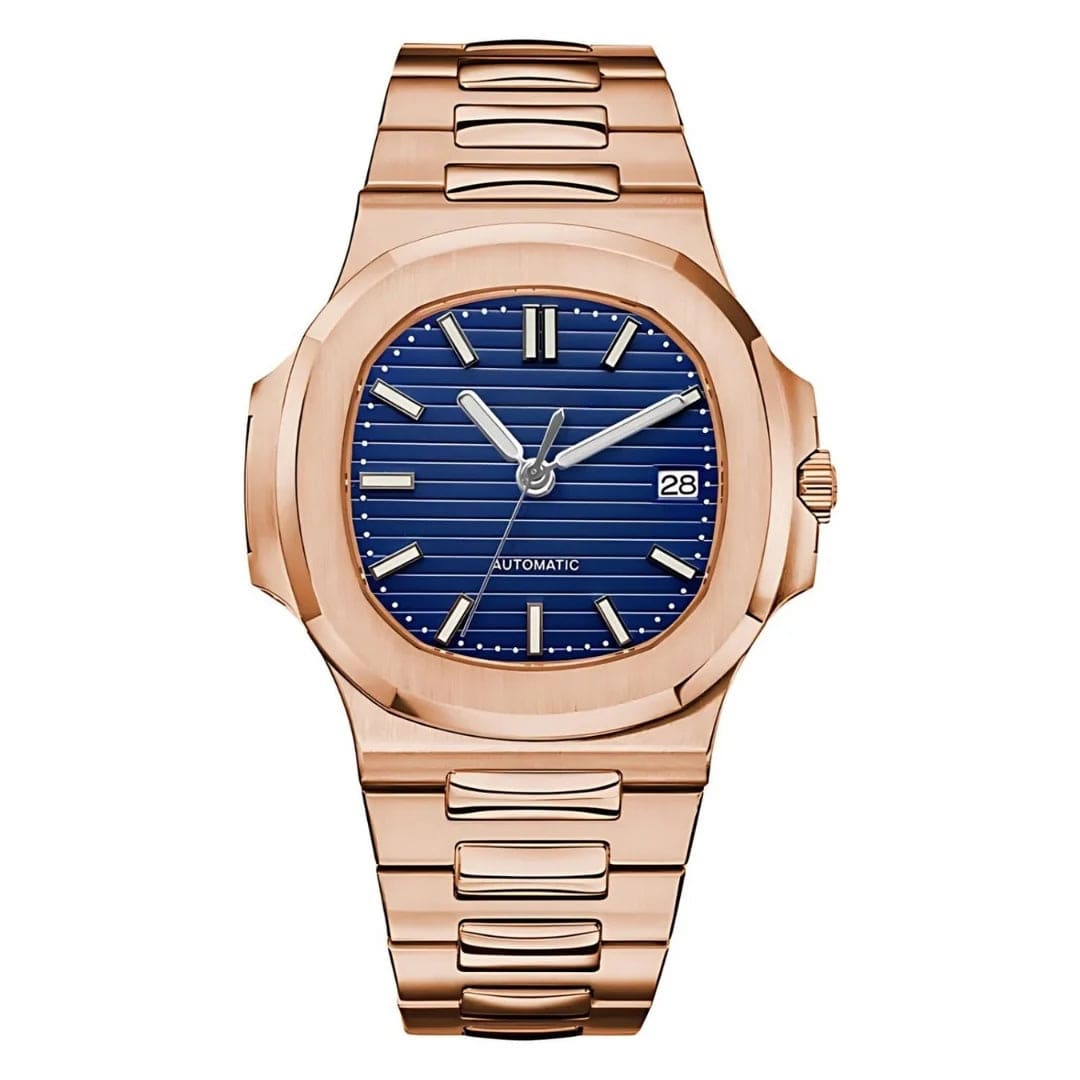 Seiko Mod Nautilus in Roségold mit königsblauem Zifferblatt und Datumsanzeige