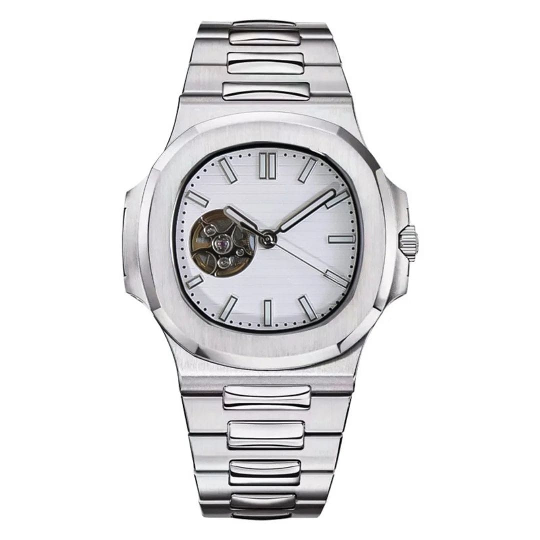 Seiko Mod Nautilus White Open Heart – Edelstahl mit offener Unruh