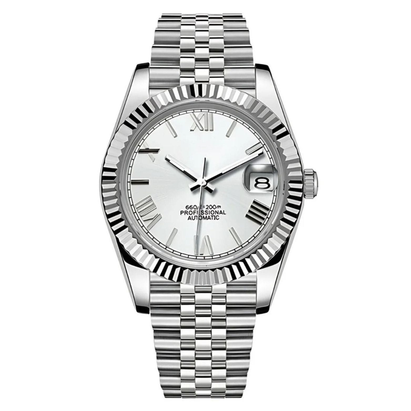 Seiko Mod Seikojust Silver Roman – Silbernes Zifferblatt mit römischen Ziffern, Edelstahlgehäuse und Jubilee-Armband