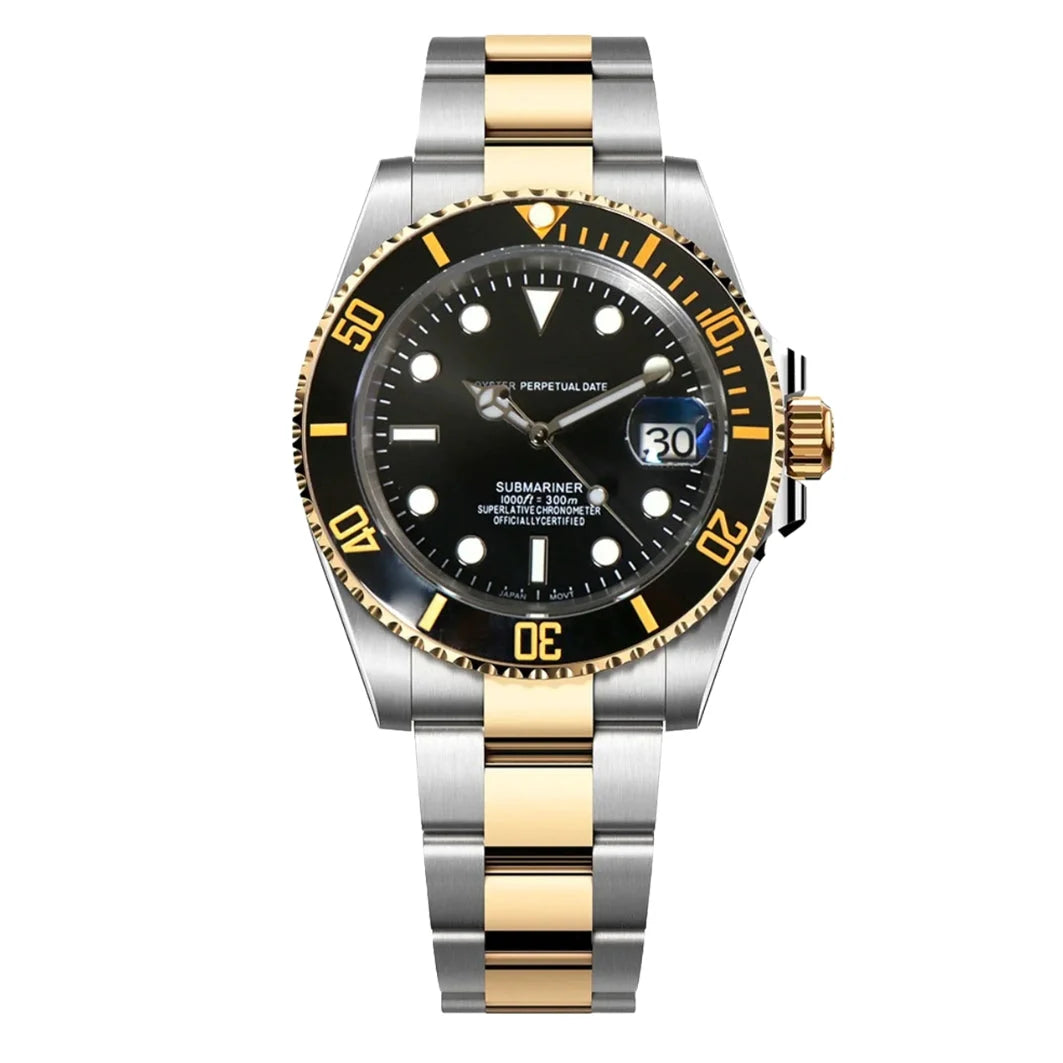 Seiko Mod Submariner Black Two-Tones – Bicolor- Edelstahl und Gold mit schwarzem Zifferblatt