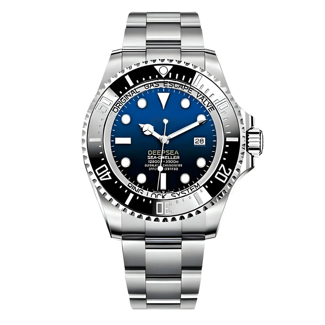Seiko Mod Submariner Deepsea Taucheruhr mit blau- schwarzem Zifferblatt und Edelstahlarmband