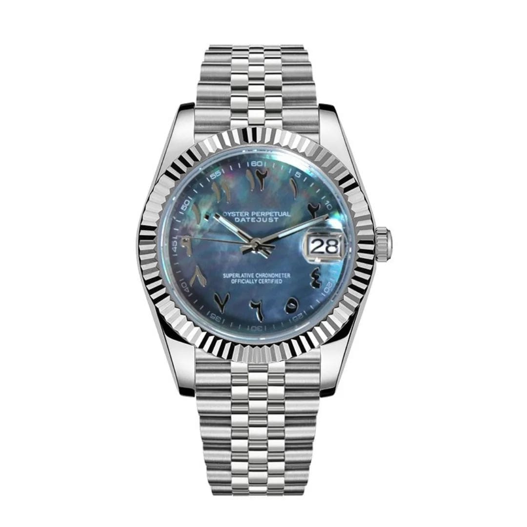 Seiko Mod Datejust Cosmos Arabic – Automatik Uhr mit blauem Perlmutt- Zifferblatt und arabischen Ziffern
