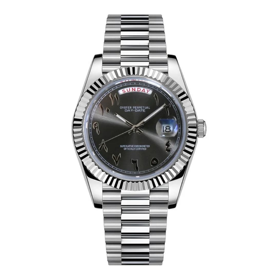 Seiko Mod Day-Date Deep Grey Arabic – Automatik Uhr mit grauem Zifferblatt und arabischen Zahlen
