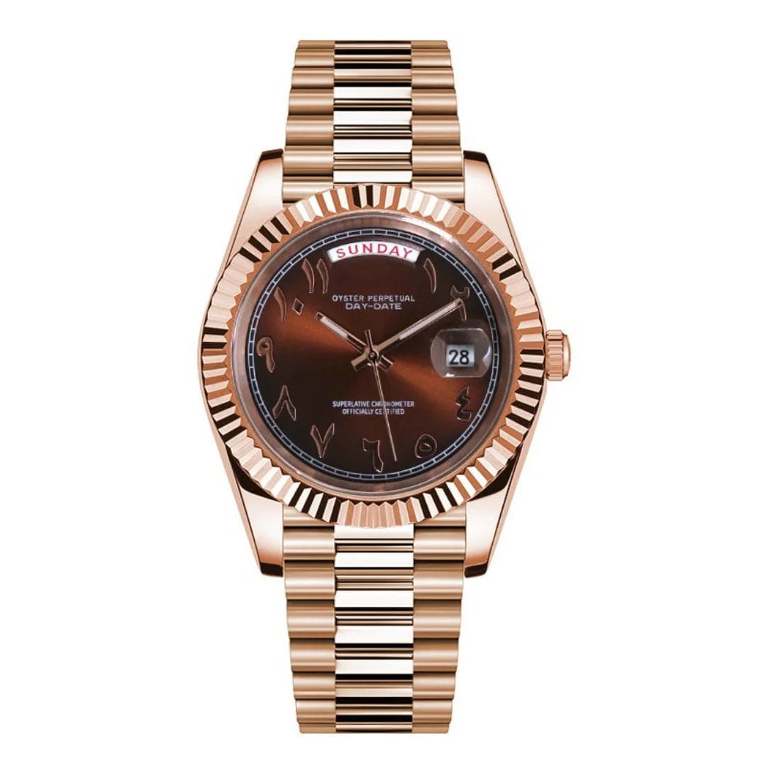 Seiko Mod Day-Date Rose Gold Chocolate Arabic – Automatik Uhr mit braunem Zifferblatt und arabischen Ziffern