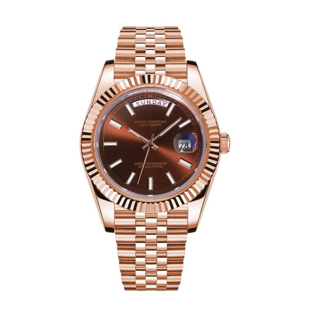 Seiko Mod Day-Date Rose Gold Chocolate – Uhr mit braunem Zifferblatt und roségoldenem Gehäuse