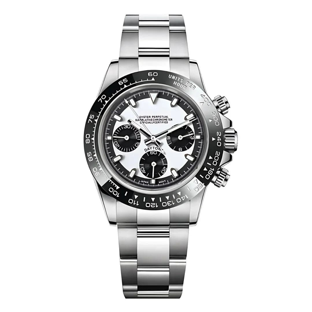 Seiko Mod Daytona Black White – Chronograph. Uhr mit klassischem schwarz-weißem Zifferblatt