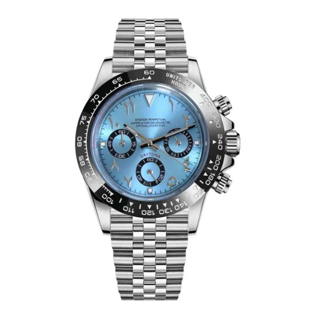 Seiko Mod Daytona Ice Blue Arabic – Chronograph Automatik Uhr mit blauem Zifferblatt und arabischen Zahlen