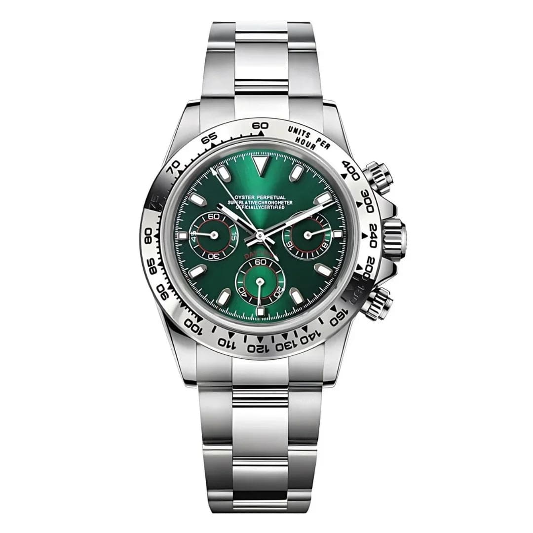 Seiko Mod Daytona Silver Green – Chronograph in Edelstahl mit grünem Zifferblatt