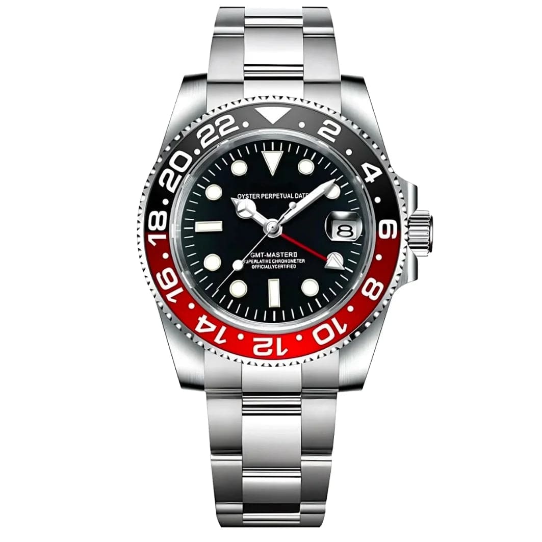 Seiko Mod GMT „Coke“ – Edelstahl Uhr mit schwarzer und roter GMT-Lünette