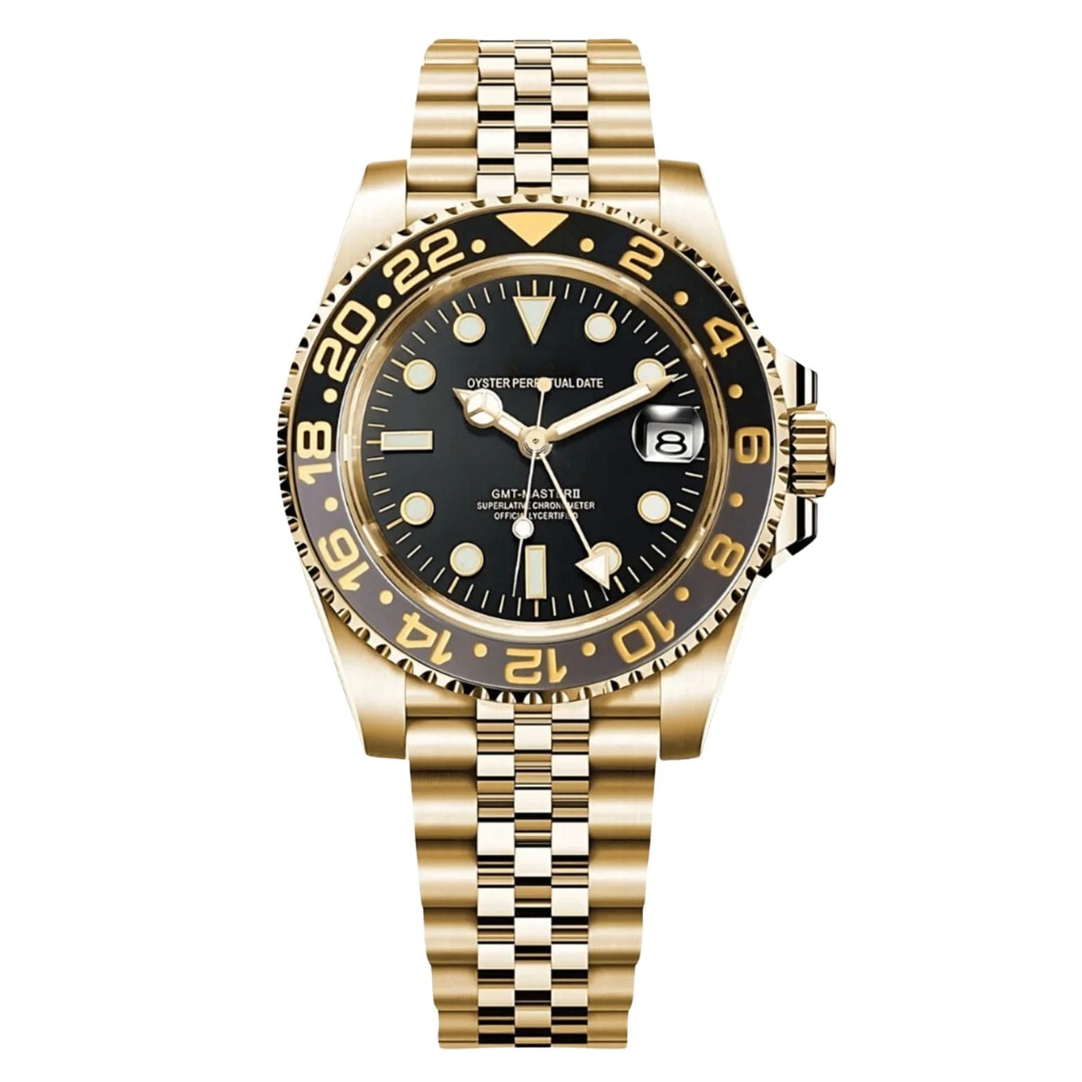 Seiko Mod GMT im Gold-Design mit schwarzem Zifferblatt