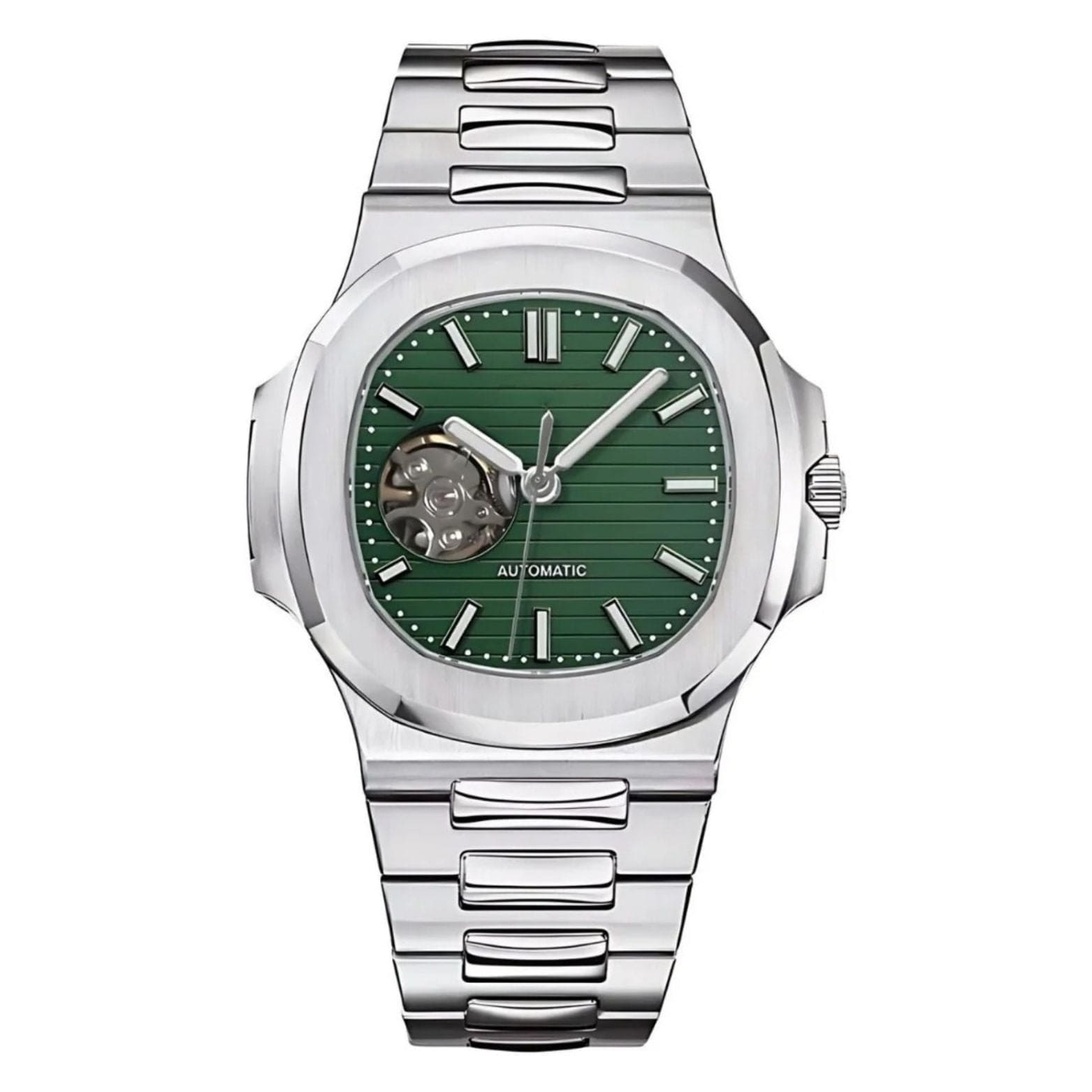 Seiko Moddys Nautilus mit olivgrünem Open- Heart-Zifferblatt und Edelstahlarmband