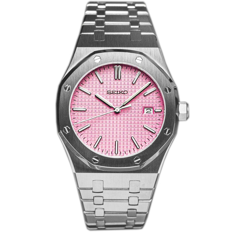 Seiko Mod Royal Oak Pink Main Image shown from the front 