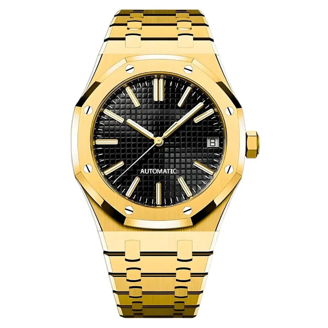 Seiko Mod Royal Oak Yellow Gold Black Main Image